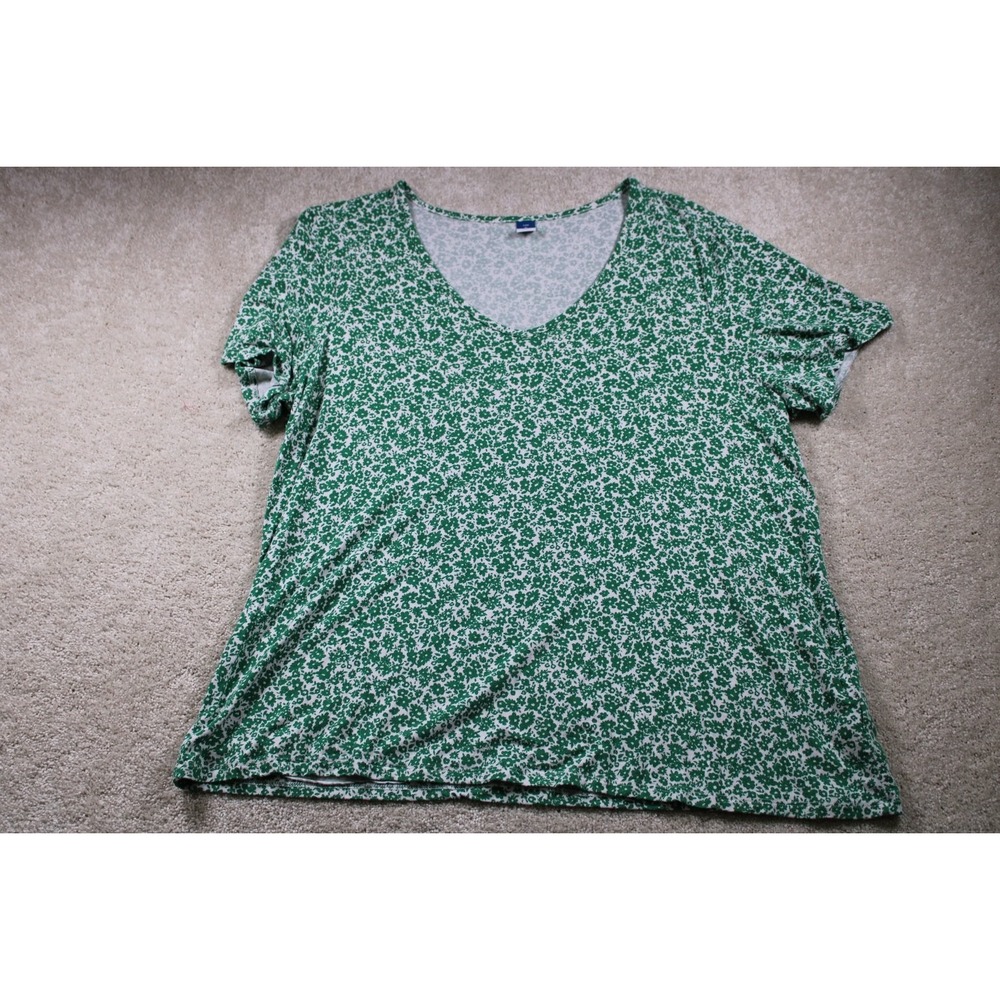 Old Navy Womens Green XL Floral V-Neck Cotton Top